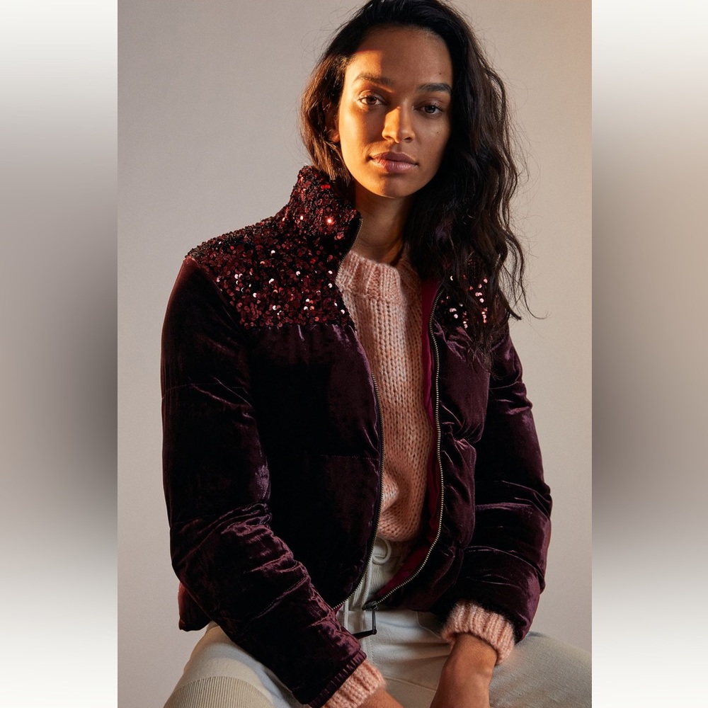 Vera Sequined Velvet Puffer Jacket